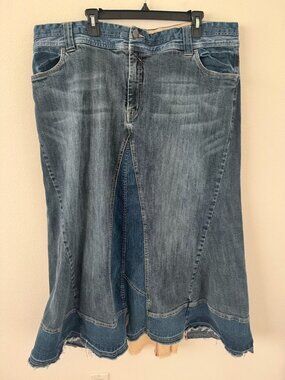 Vintage Venezia Denim Maxi Skirt Corduroy Panel